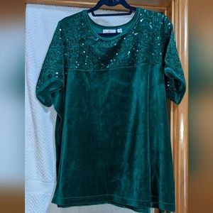 Green and black velvet tops with sequins.